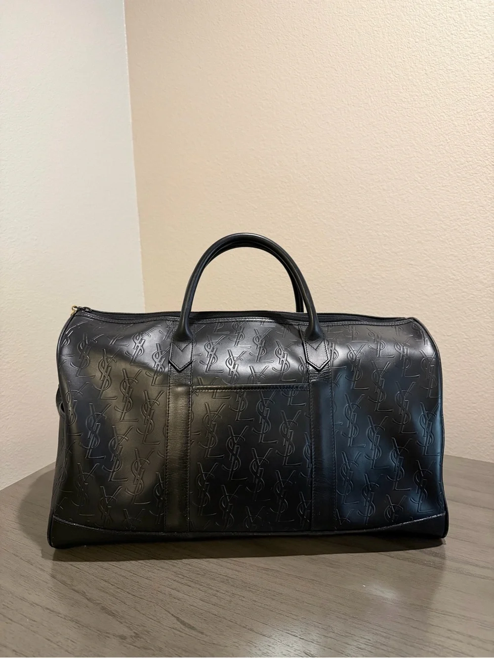 Saint Laurent YSL Black Embossed Leather Duffel Bag